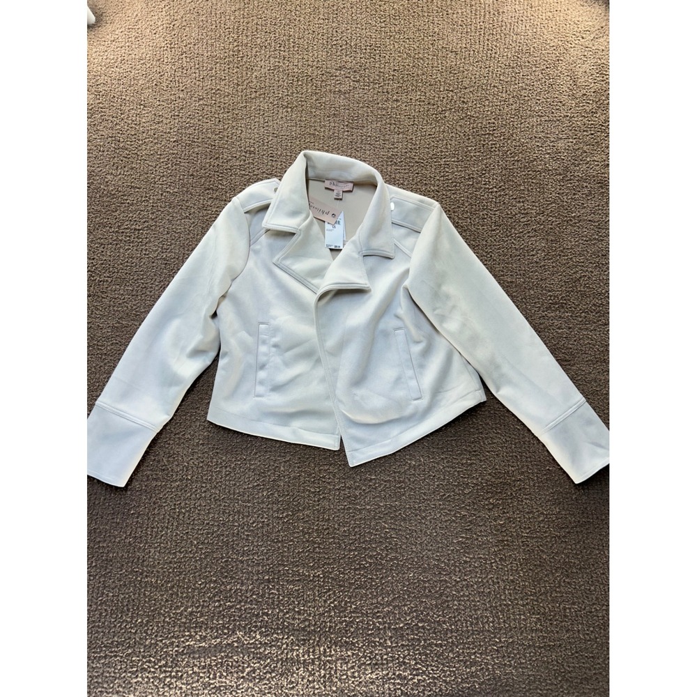Philosophy Republic Womens Faux Leather Moto Jacket Bone Off-White L NWT